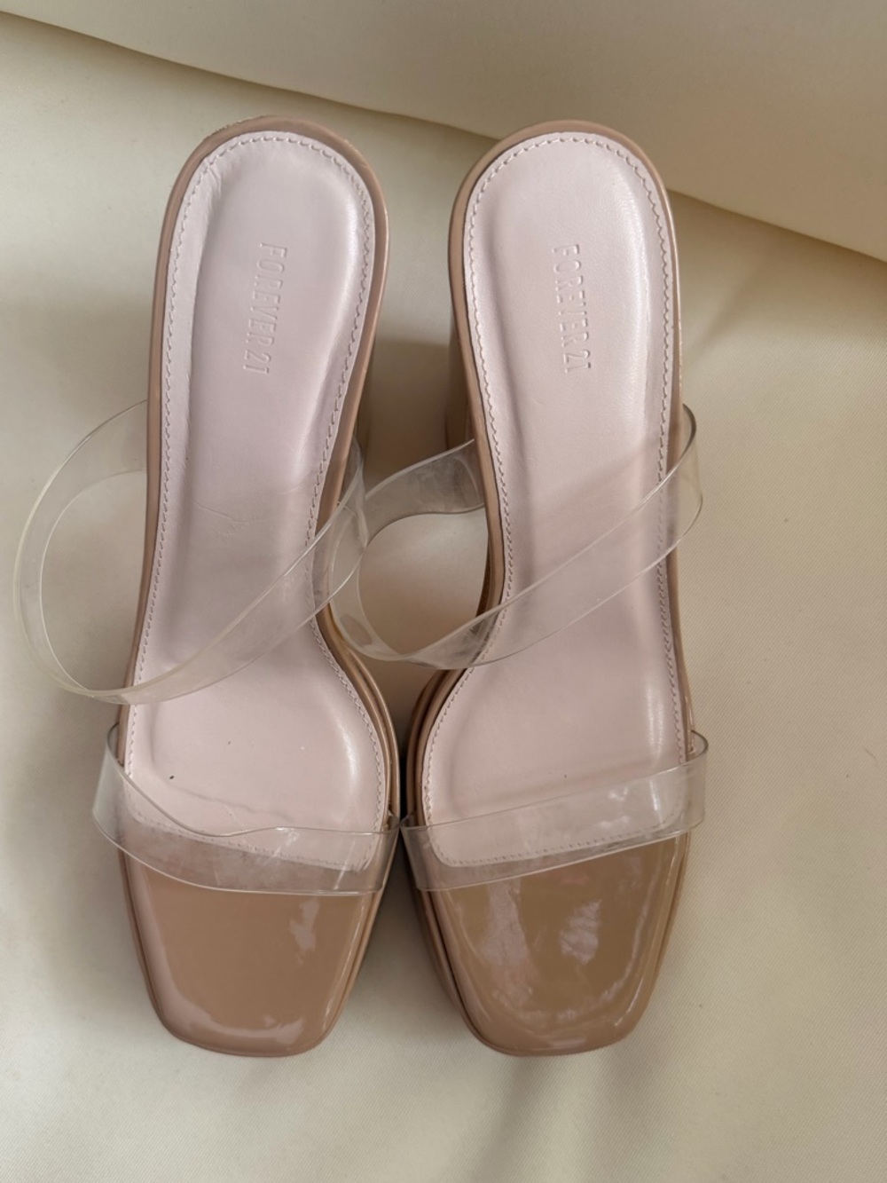 Platform High Block Mule in Nude with Clear Straps - Picture 5 of 10